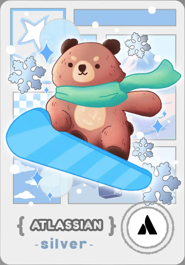 Silver tier sponsor trading card for Atlassian, Ddoski snowboarding